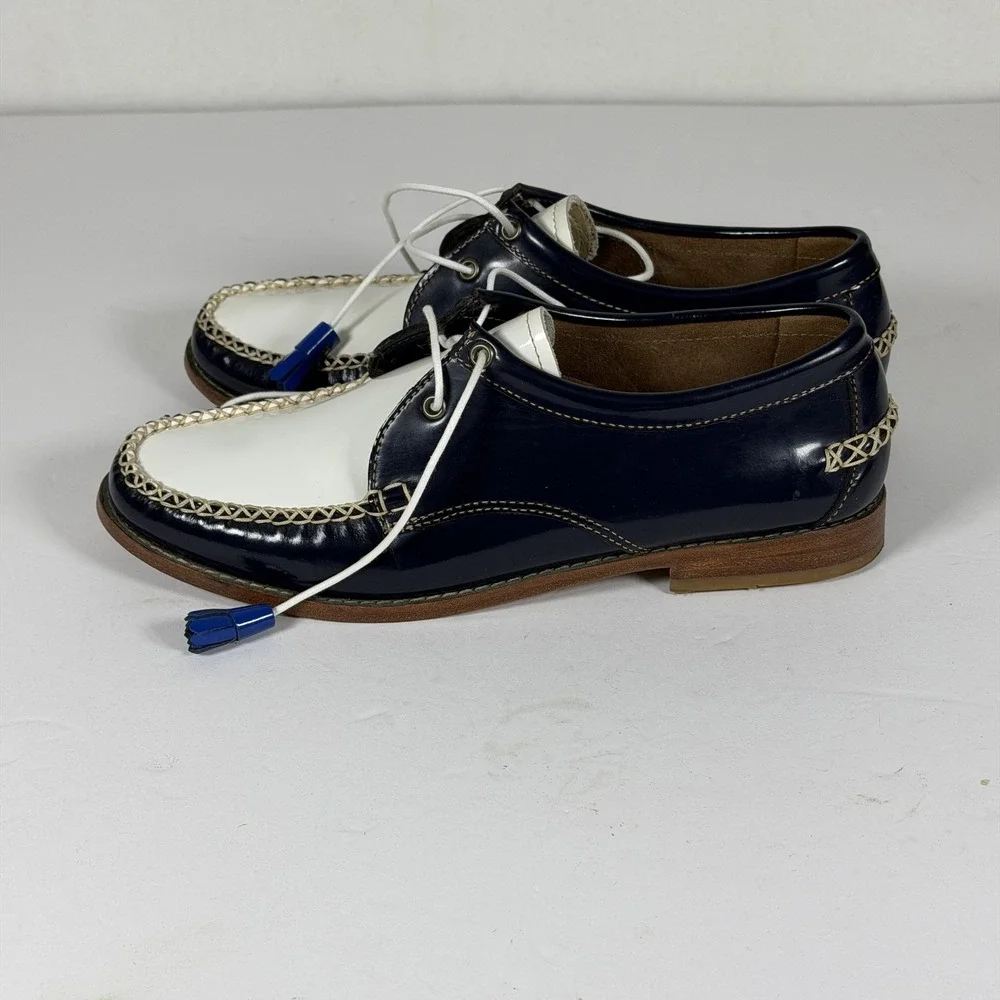 G.H. Bass & Co. Weejuns Men's Navy White Patent Leather Boat Shoes Size 10 M F-1